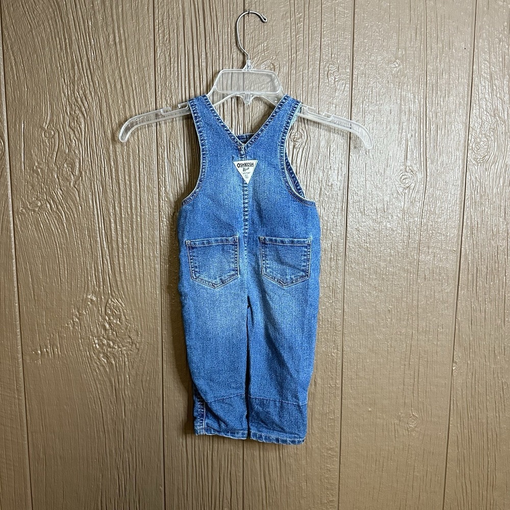OshKosh B'gosh Denim Bib Overall Girls 12M Blue With Floral Leg Cuffs And Trim - Picture 5 of 7